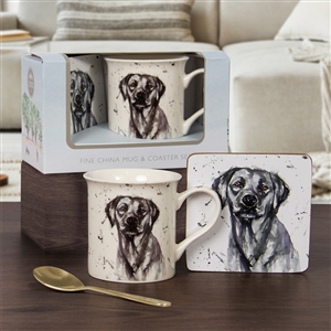 DUE END OF FEB Mans Best Friend Black Labrador Mug & Coaster Set