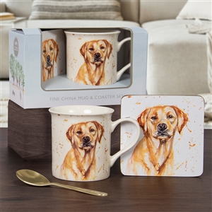 DUE END OF FEB Mans Best Friend Gold Labrador Mug & Coaster Set