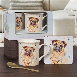 DUE END OF FEB Mans Best Friend Pug Mug & Coaster Set