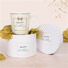 Ceramic Mug With Diamante Bow - Happy Birthday