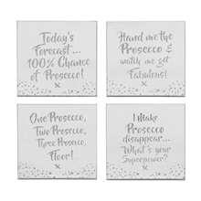 Set of 4 Silver Glitter Prosecco Coasters