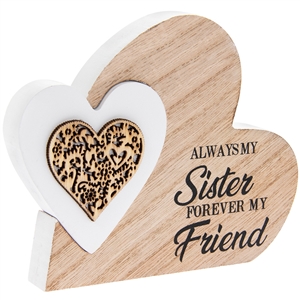 Always My Sister Double Heart Standing Plaque 15cm