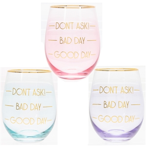 Lets Party Stemless Wine Glass 3 Assorted