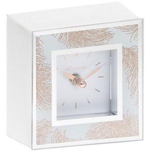 Rose Gold Glass Clock with Feather Design 