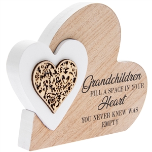 Sentiments Side Angled Double Heart Granchildren Plaque