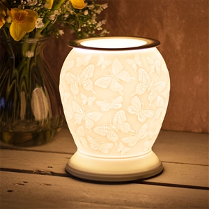 Large Porcelain Etched Aroma Lamp - Butterflies