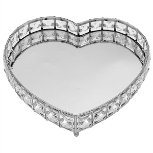 Silver Crystal Heart Tray 26cm