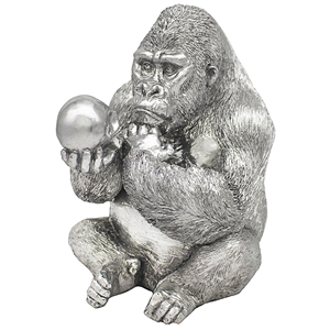 Silver Art Gorilla Holding Skull Ornament 9.5ï¿½
