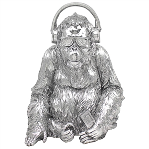 Silver Art Gorilla Wearing Headphones Ornament 9.5ï¿½