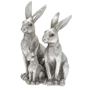Silver Hare and Baby Family Sitting Ornament 16cm