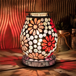 Mosaic Wax/Oil Warmer Flower Red And Amber