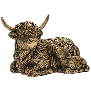 Reflections Bronzed Cow And Calf Sitting Ornament 18cm