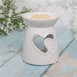 Ceramic Hearts Wax/Oil Warmer White Hearts 13cm