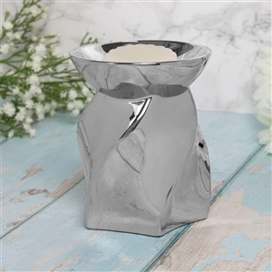 Ceramic Oil Burner / Wax Melter Twist Design - Silver 13cm