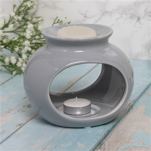 Ceramic Oil Burner / Wax Melter Orb Design - Grey 16cm