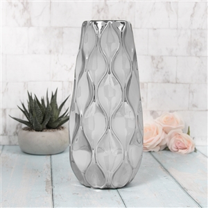 Ceramic Wave Vase Silver 30cm