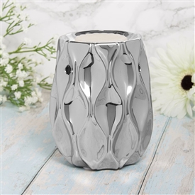 Ceramic Oil Burner / Wax Melter Wave Design - Silver 14cm