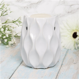 Ceramic Oil Burner / Wax Melter Wave Design - White 14cm