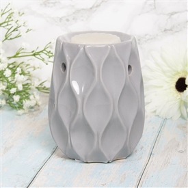 Ceramic Oil Burner / Wax Melter Wave Design - Grey 14cm