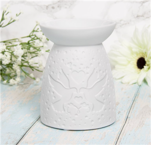 Ceramic Oil Burner / Wax Melter Lovebird Design - White 15cm