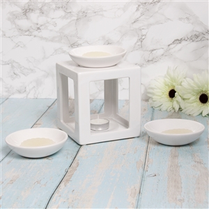 Ceramic Oil Burner / Wax Melter Cube Set - White 15cm