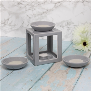 Ceramic Oil Burner / Wax Melter Cube Set - Grey 15cm