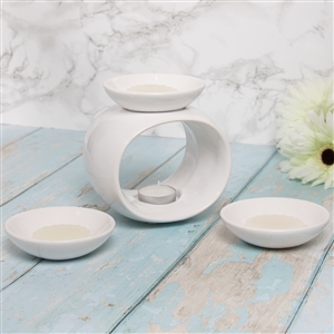 Ceramic Oil Burner / Wax Melter Oval Set - White 15cm