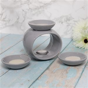 Ceramic Oil Burner / Wax Melter Oval Set - Grey 15cm