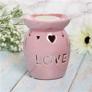 Ceramic Oil Burner / Wax Melter Cut Out Love Design - Pink Lustre 13cm