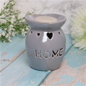 Ceramic Oil Burner / Wax Melter Cut Out Home Design - Grey Lustre 13cm