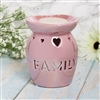 Ceramic Oil Burner / Wax Melter Cut Out Family Design - Pink Lustre 13cm