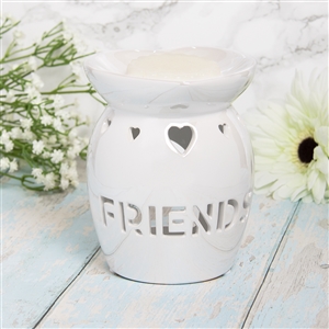 Ceramic Oil Burner / Wax Melter Cut Out Friends Design - White Lustre 13cm