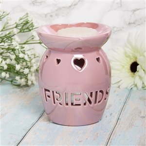 Ceramic Oil Burner / Wax Melter Cut Out Friends Design - Pink Lustre 13cm