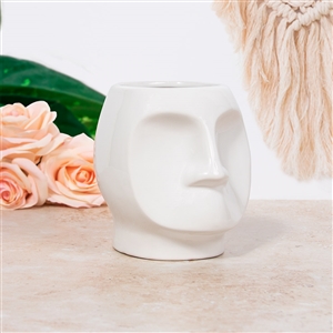 Round Face Plant Pot - White 14cm