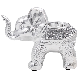 DUE MARCH Silver Sparkle Elephant Tealight Holder 17cm