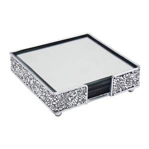 DUE MARCH Silver Crystal Square Coasters And Holder