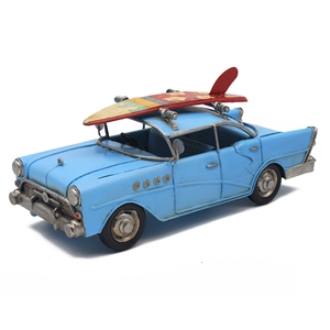 DUE APRIL Blue Car With Surfboard 28cm