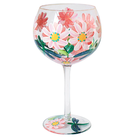 (20% OFF MAY-HEM SALE) Daisies & Dragonflies Handpainted Gin Glass 21cm
