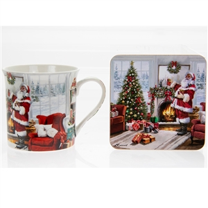 Santa With Tree Mug And Coaster Set 12cm