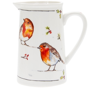 Winter Robin With Holly Bush Jug 14cm