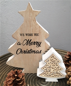 Merry Christmas Standing Double Tree Plaque 20cm