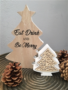 Eat Drink Be Merry Standing Double Tree Plaque 20cm
