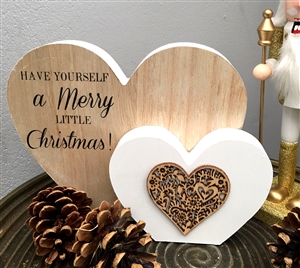 Merry Little Christmas Double Heart Mantle Plaque 22cm