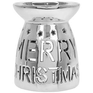 Silver Merry Christmas Cut Out Wax/Oil Warmer 12cm