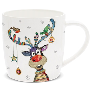 Festive Bug Art Ceramic Breakfast Mug - Rudolph