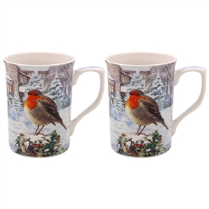 Set Of 2 Ceramic Robin Mugs