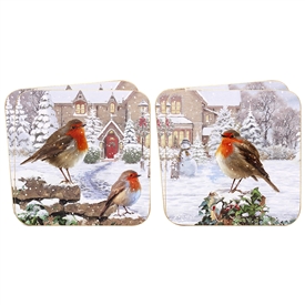 Set Of 4 Christmas Robin Coasters