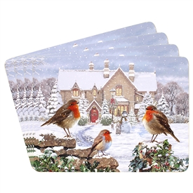 Set Of 4 Christmas Robin Placemats