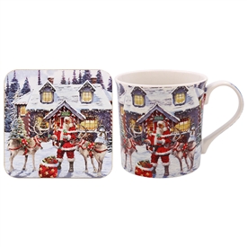 Ceramic Santa Mug & Coaster Set