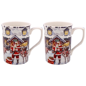 Set Of 2 Ceramic Santa Mugs